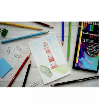 STABILOaquacolor Boîte Métal 36 Crayons Aquarellables - Couleurs Vives Et Intenses - Gamme ARTY