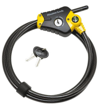 8433EURD Câble de sécurité 10mm avec serrure à clé, noir, de 30 cm à 1,8 m
