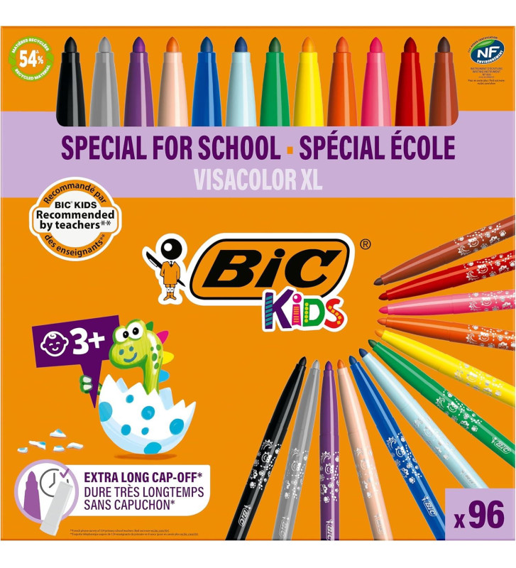 Class Pack 96 feutres KIDS VISACOLOR XL Pointe large 12 Couleurs assorties