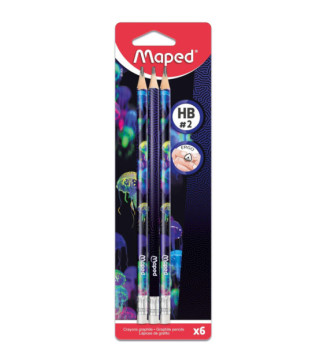 Pack 6 Crayons Papier DEEPSEA PARADISE avec Gomme HB