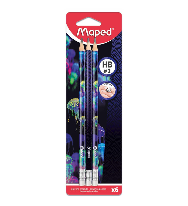 Pack 6 Crayons Papier DEEPSEA PARADISE avec Gomme HB