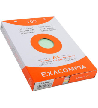Étui de 100 fiches bristol quadrillé 5x5 perforé 148x210mm Couleurs assorties