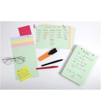 Étui de 100 fiches bristol quadrillé 5x5 perforé 148x210mm Couleurs assorties