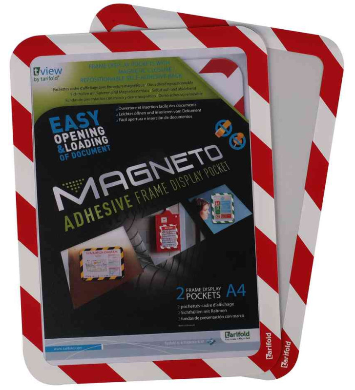 Lot de 2 Pochettes-cadre MAGNETO SAFETY A4 rouge/blanc