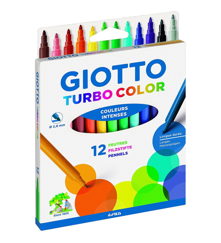 Etui de 12 Feutres coloriage Turbo Color Pointe Bloquée Assortis