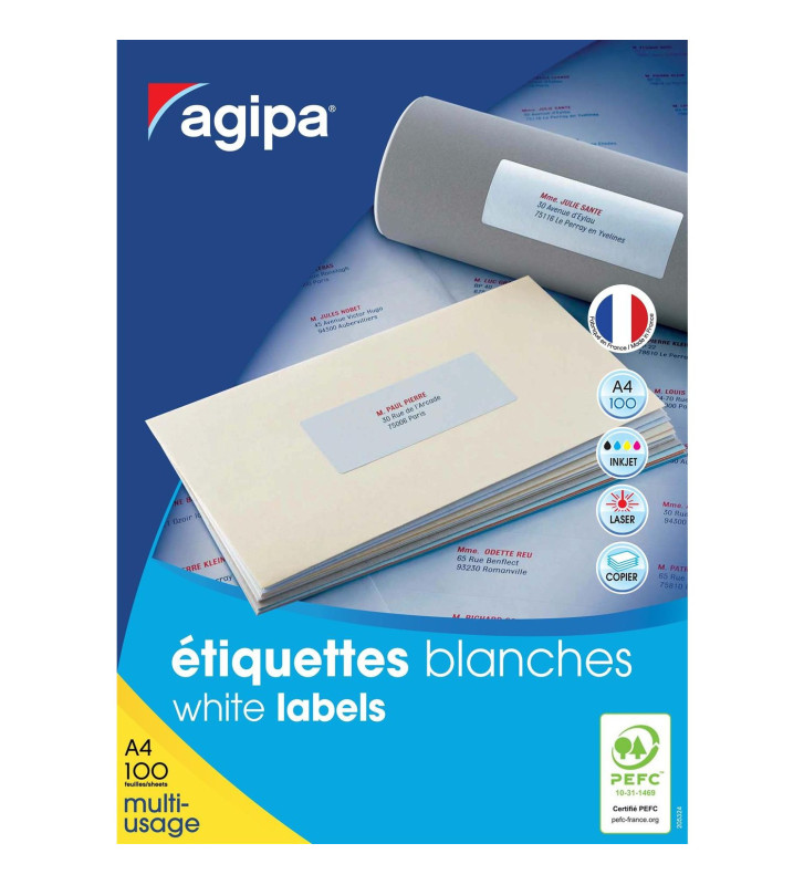 Boite de 2400 étiquettes 70x37 mm Multi-usage Coin Droit Perm. Blanc