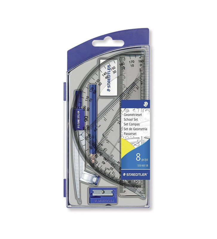Set de 8 pièces de traçage compas scolaire précision universelle, crayon graphite, gomme, taill...