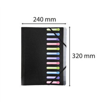 Trieur polypropylène 3 rabats 12 compartiments OPAK - Noir