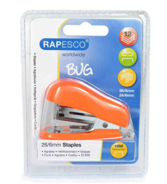 Agrafeuse BUG  Orange+1000 agrafes -12 flles-24/6 & 26/6