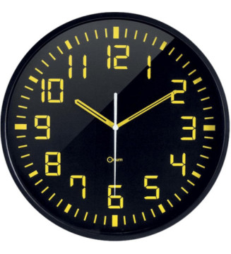 Horloge quartz mécanisme silencieux 30cm CONTRASTE Jaune Fond Noir