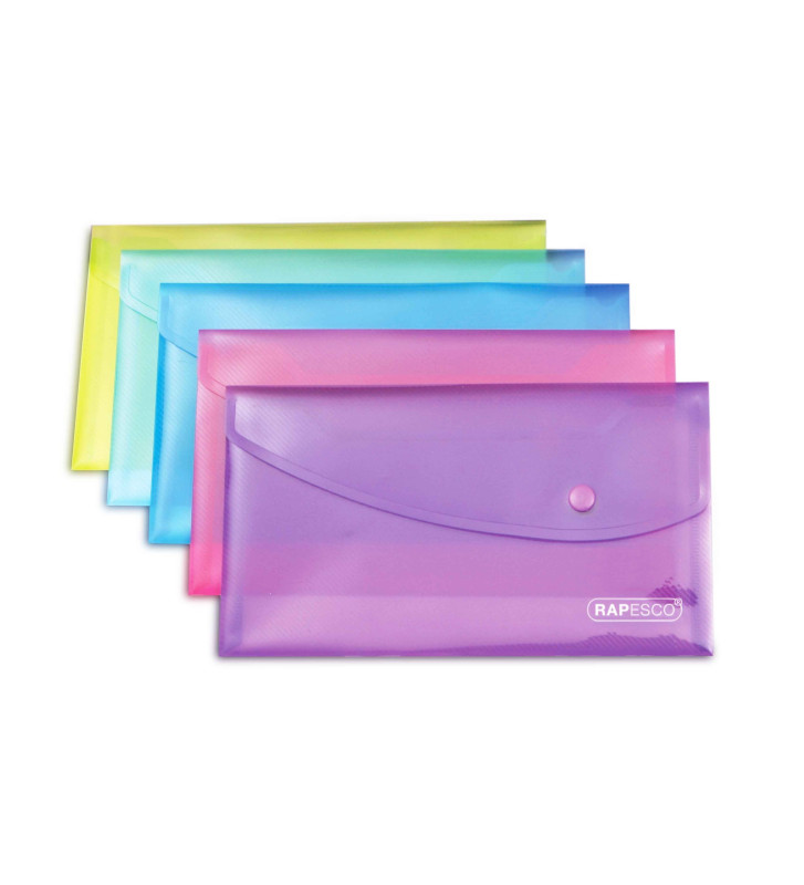 Lot de 5 Pochettes Porte-Document Transparent à Pression Couleurs Vives A5