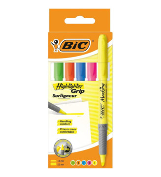 Pochette de 5 Surligneurs HIGHLIGHTER GRIP Pointe Biseau Moy J/R/V/B/O