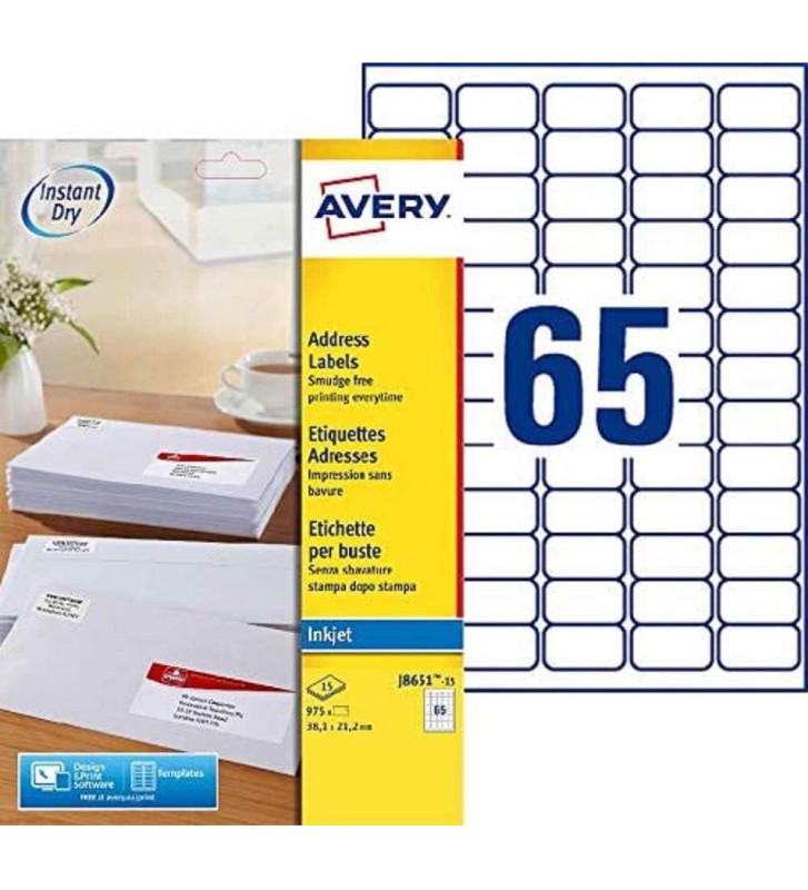 Etui de 975 Etiquettes d'adresse jet d'encre, 38,1 x 21,2 mm, blanc