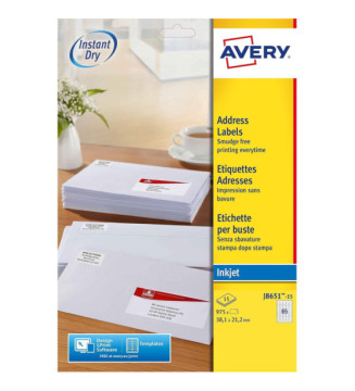Etui de 975 Etiquettes d'adresse jet d'encre, 38,1 x 21,2 mm, blanc