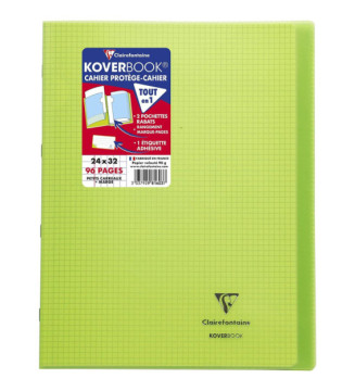Koverbook Cahier Protège-cahier Piqué 24x32cm 96 pages petits carreaux Vert