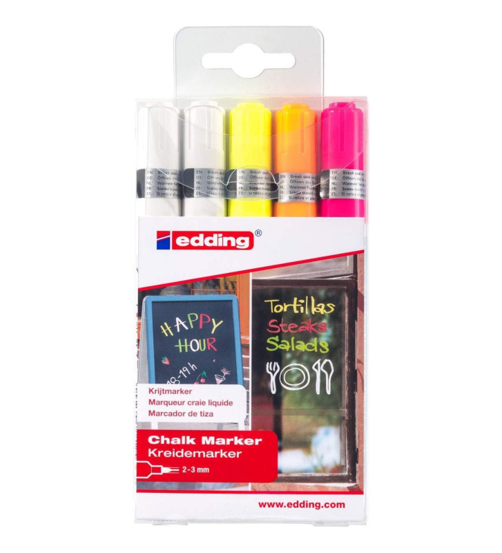 Etui de 5 marqueurs craie liquide e-4095 pointe ogive 2-4mm Assortis