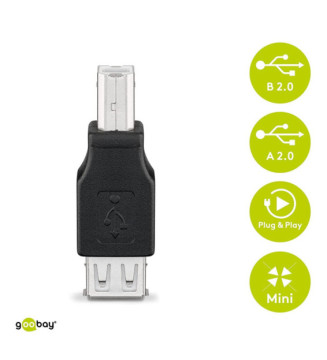 Adaptateur USB 2.0 port de  type A vers type B, noir
