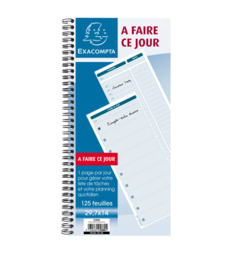 Carnet spiralé 29,7x14cm - A faire ce jour - 125 feuilles