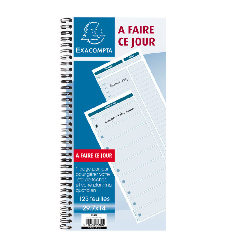 Carnet spiralé 29,7x14cm - A faire ce jour - 125 feuilles