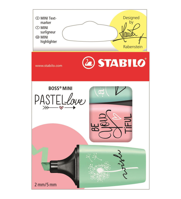 Etui 3 surligneurs BOSS MINI Pastellove menthe rose turquoise