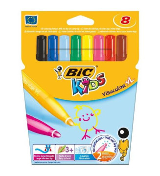 Etui carton de 8 feutres de coloriage pointe large bloquée 8 Couleurs assorties