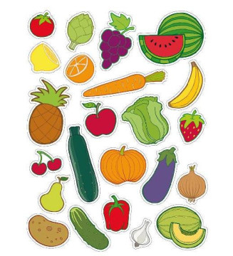Pochette 12 feuilles gommettes Les fruits et légumes
