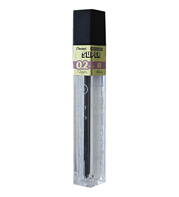 Etui de 12 mines pour Porte-mines HI-POLYMER SUPER 0,2 mm B