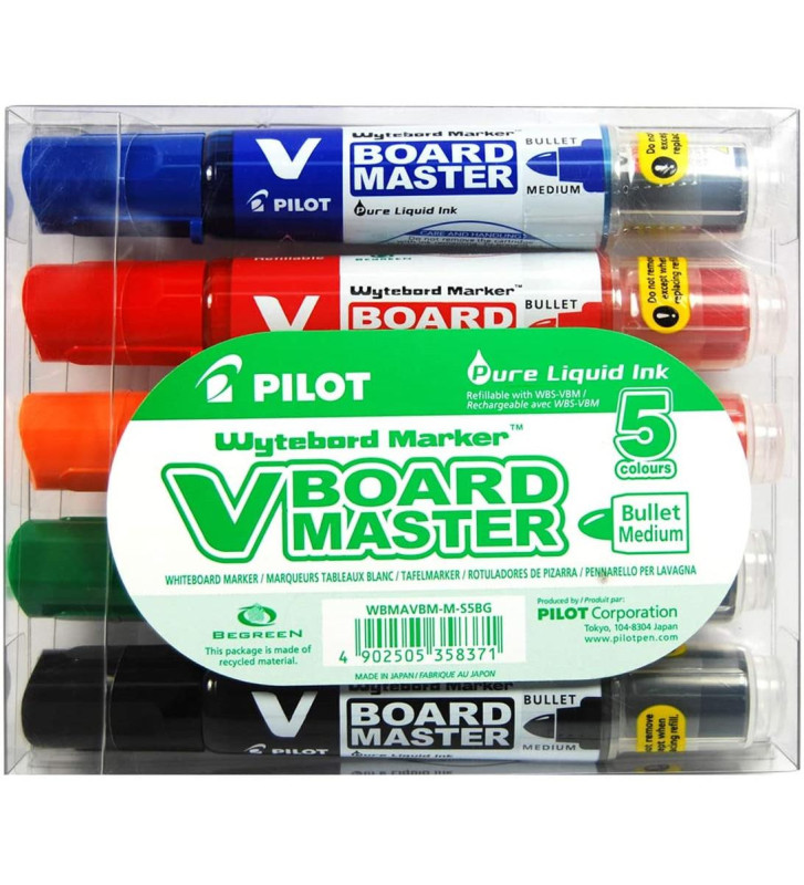 Set de 5 marqueurs tableaux blancs V Board Master pointe ogive Begreen