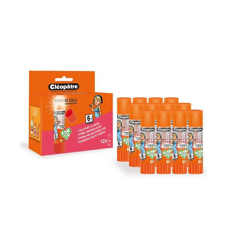 Boîte de 12 bâtons de colle TRANSPARENTE Cléostick Adhésive en 8 gr