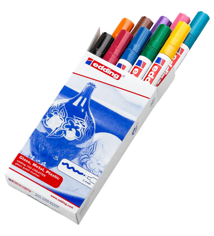 Marqueur Peinture brillante 750 boîte pliante de 10 Assorti 2-4 mm