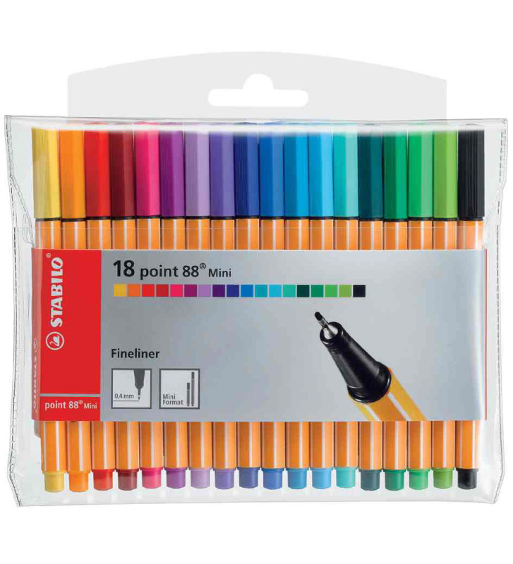 Etui de 18 Feutres Fineliner point 88 mini Assortis