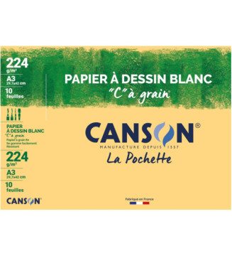 Pochette de 10 Papier à dessin C à grain A3 224 g Blanc