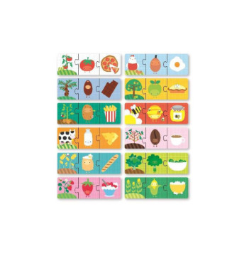 Boite de 12 puzzles de 3 pièces l'origine des aliments