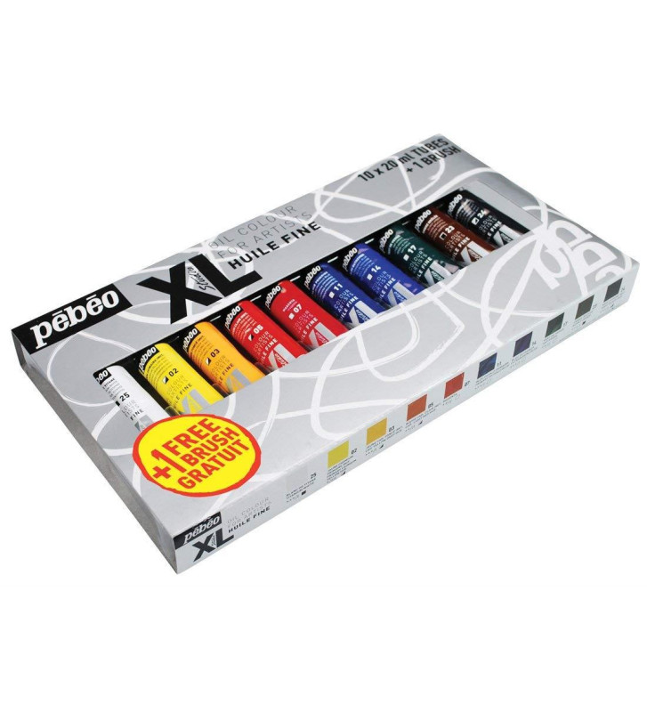 Peinture Studio XL+Huile Fine Assortiment de 10 Tubes de 20 ml+Brosse