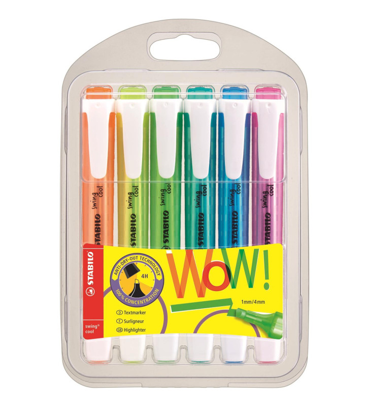 Etui de 6 Surligneurs de poche SWING COOL Pte Biseautée 1 - 4 mm
