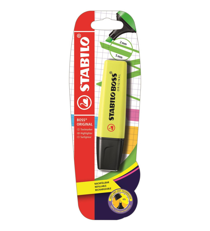 Surligneur BOSS ORIGINAL Rechargeable Pointe Biseautée 2-5 mm Jaune