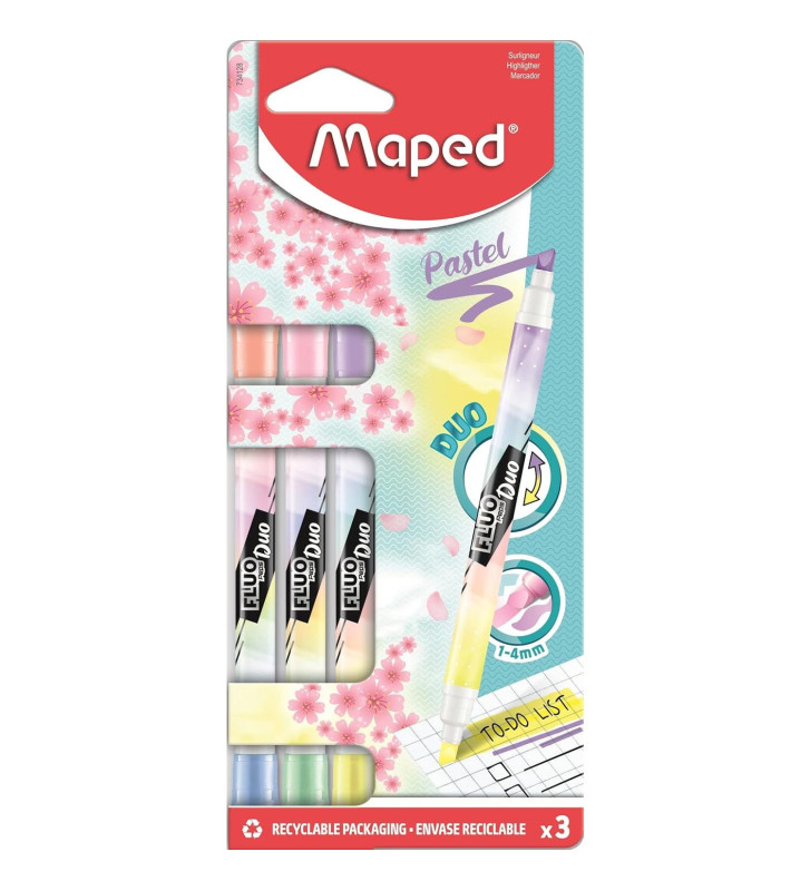 Etui 3 Surligneurs FLUO'PEPS PEN DUO Pastel