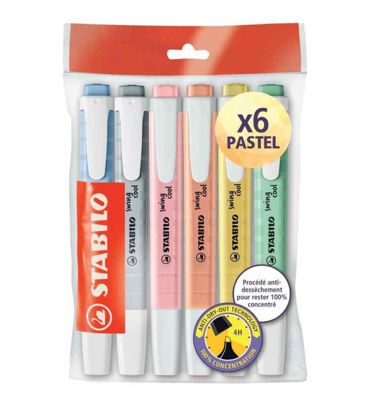 Surligneur swing cool PASTEL, Ecopack de 6