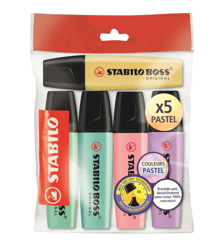 Surligneur BOSS ORIGINAL PASTEL, Ecopack de 5