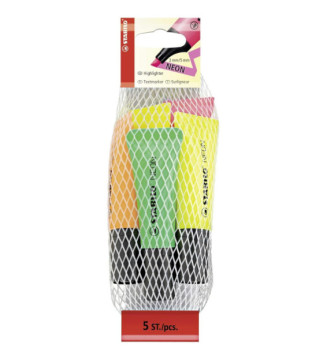 Filet de 5 Surligneurs NEON Tendance Pointe Biseautée 2- 5 mm