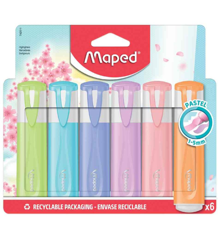 Surligneur FLUO'PEPS PASTEL, blister de 6