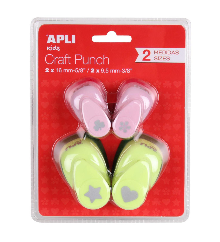 Blister de 4 perforatrices de forme créative coeur / étoile et fleur / trèfle assorties