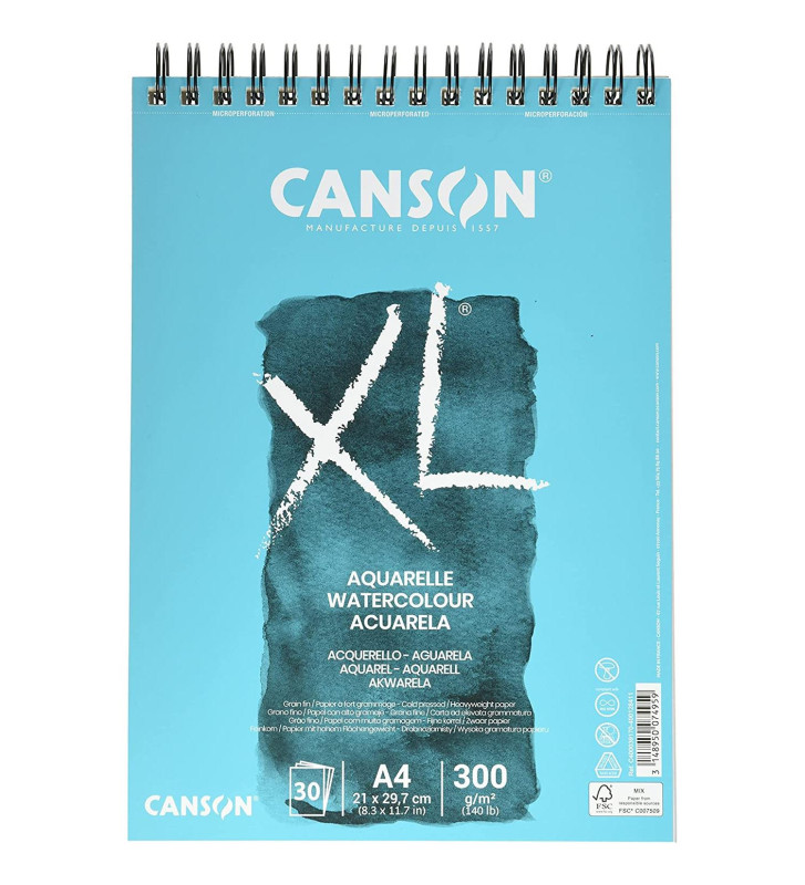 Bloc 30 Feuilles Dessin XL Aquarelle A4 300g Grain Fin
