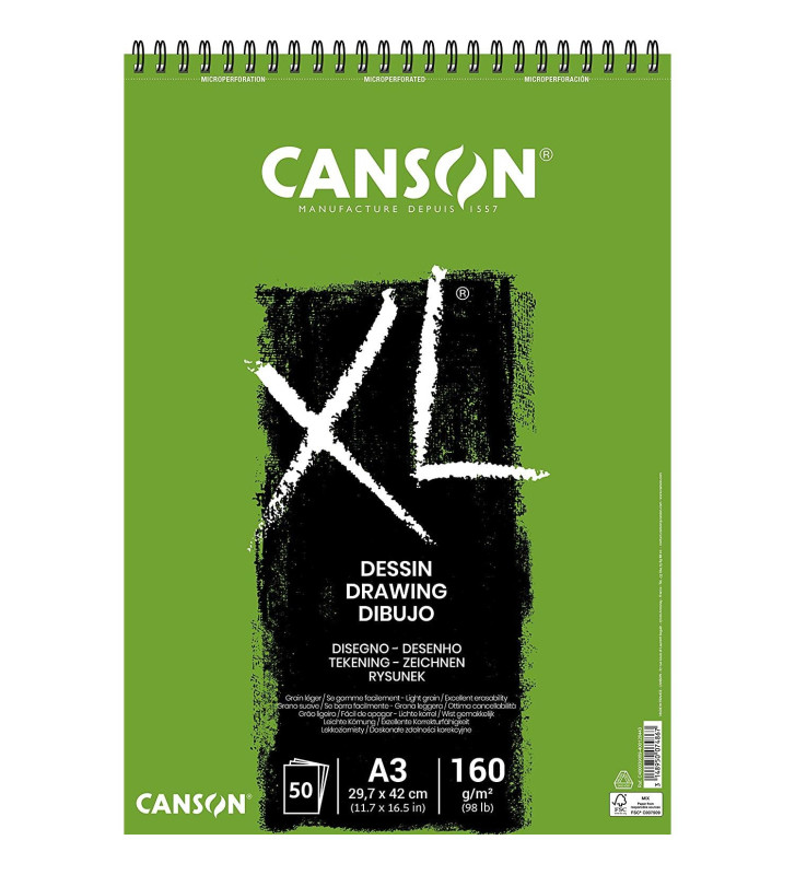Bloc 50 feuilles Croquis études XL A3 160g Grainé Blanc