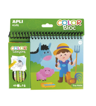 Bloc de coloriage La ferme+5 craies grasses