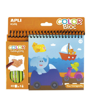 Bloc de coloriage Les transports+5 craies grasses