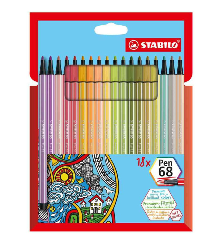 Feutre de coloriage Pen 68, étui carton de 18