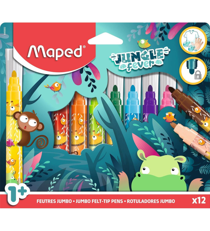 Etui de 12 Feutres JUNGLE fever JUMBO 1er Age Lavable