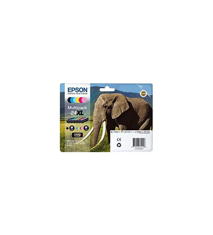 Pack de 6 Cartouche Jet d'encre N° 24XL T2438 N+C+M+J+Cclair+MClair