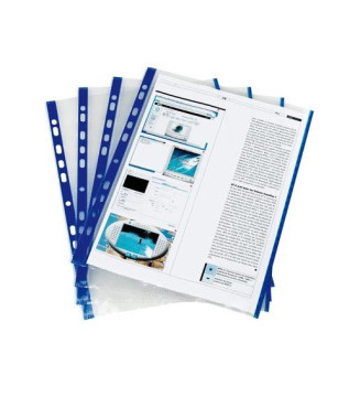 Sachet de 10 Pochettes perforées A4 bords colorés Bleu